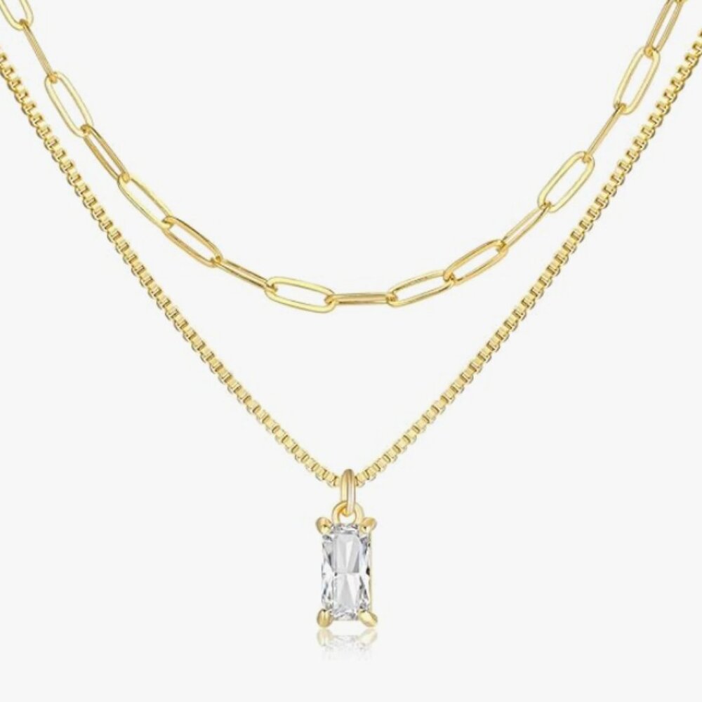 Layered Chain & Cubic Zirconia Necklace Set